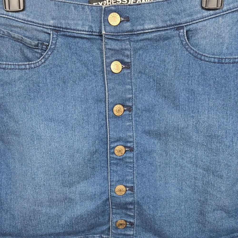 Express Jeans Womens Blue Denim Casual Button Front‎ Jean Mini Skirt Size 4
